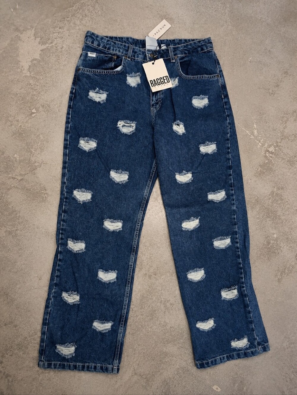 Ragged Womens Wide Leg Jeans Size 32 NWT Distressed High Rise Blue Denim Trendy